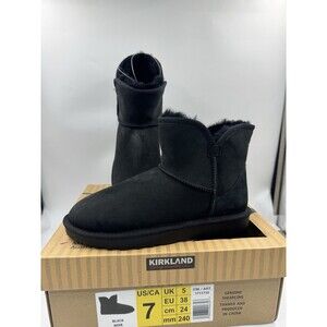 Kirkland Women's Shearling Scalloped Edge Suede Boot Booties Black NEW Size 7